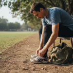 Athlete wearing calf sleeves on sports field