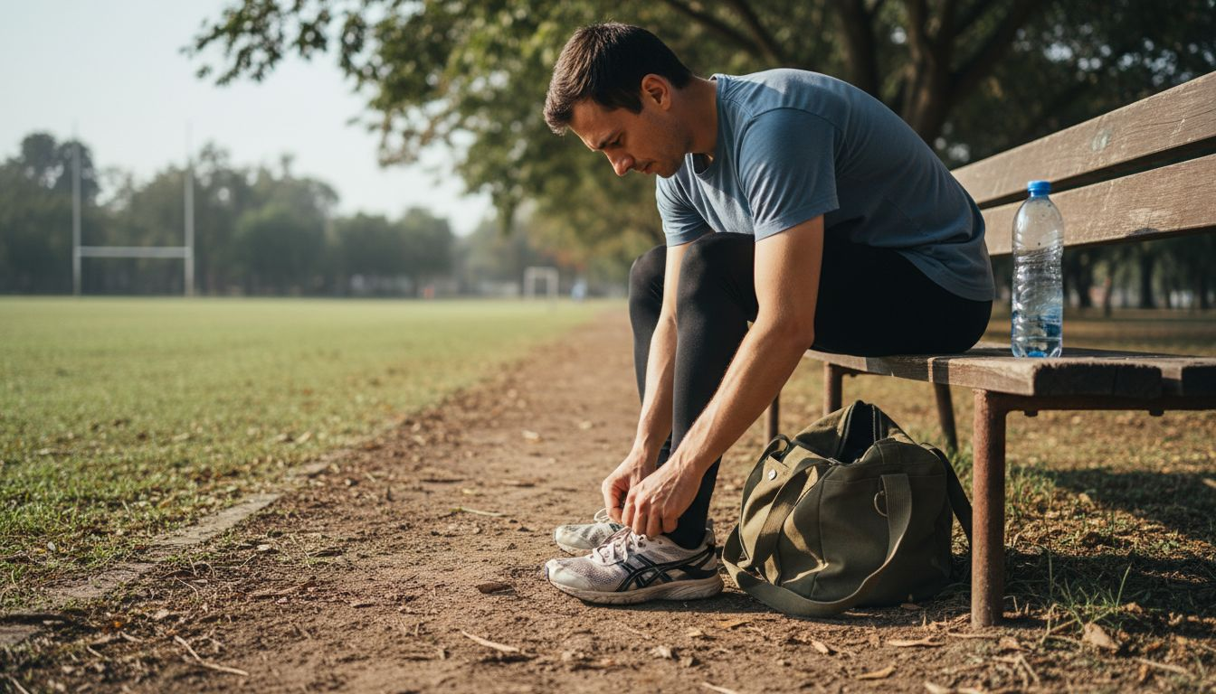 Athlete wearing calf sleeves on sports field